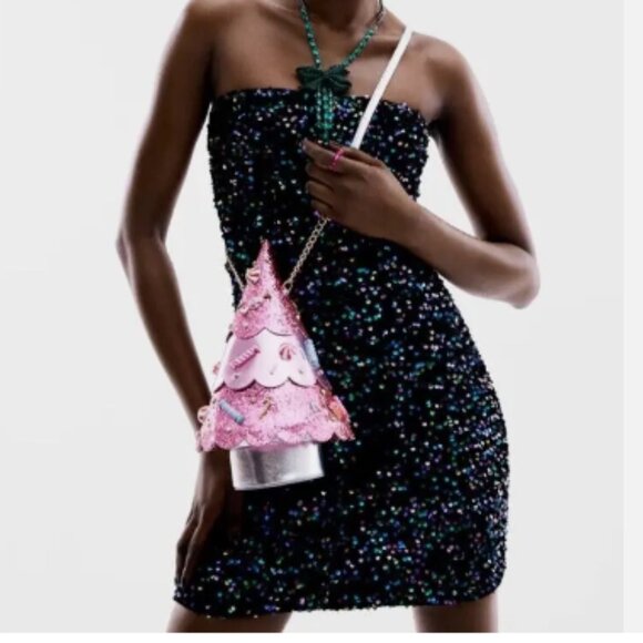 Betsey Johnson Pink Christmas Tree Crossbody - New So Cute  Chr - Picture 1 of 11